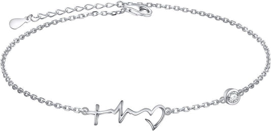 FLYOW S925 Sterling Silver Anklet for Women Summer Boho Beach Charm Adjustable Foot Ankle Bracelet Jewelry Birthday Gift