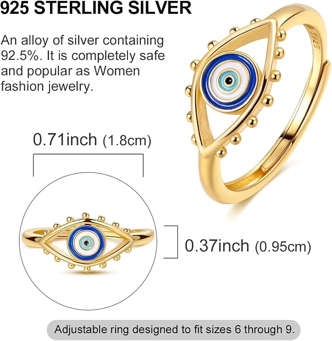 925 Sterling Silver Adjustable Open Rings for Women with Snake, Evil Eye or Bee Designs, Dainty Stackable Thumb Finger Rings, Gold Silver Ring Jewelry Gift for Mujer, Size 6-9