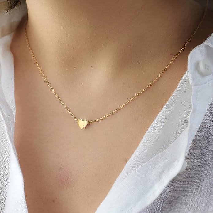 Delicate Tiny Gold Heart Choker Necklace,Dainty Cute Simple Heart Pendant Necklaces for Women