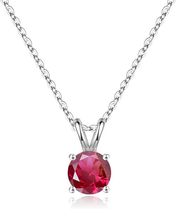 SMILEST Birthstone Necklaces for Women Mom Wife, 1ct Sparkle Round Cut Birthstone Pendant 925 Sterling Silver Necklace Anniversary Birthday Gifts for Women Mom Wife Friend