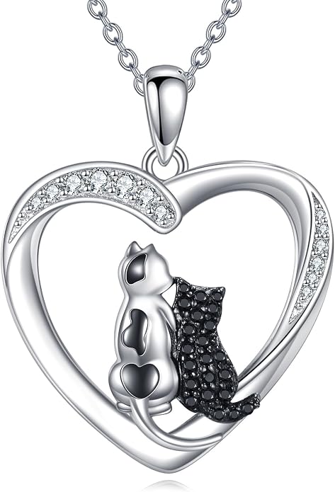 Cat Necklace Sterling Silver Cat Zircon Pendant Gothic Jewelry for Women Animal Lovers Gifts