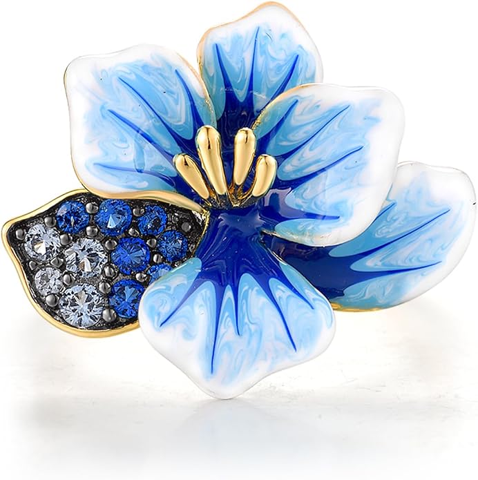 Santuzza 925 Sterling Silver Enamel Flower Statement Ring for Women