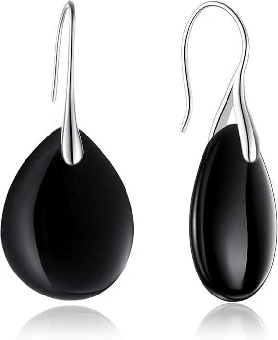 925 Sterling Silver Natural Crystal Agate Dangle Earrings, Waterdrop Teardrop Shape