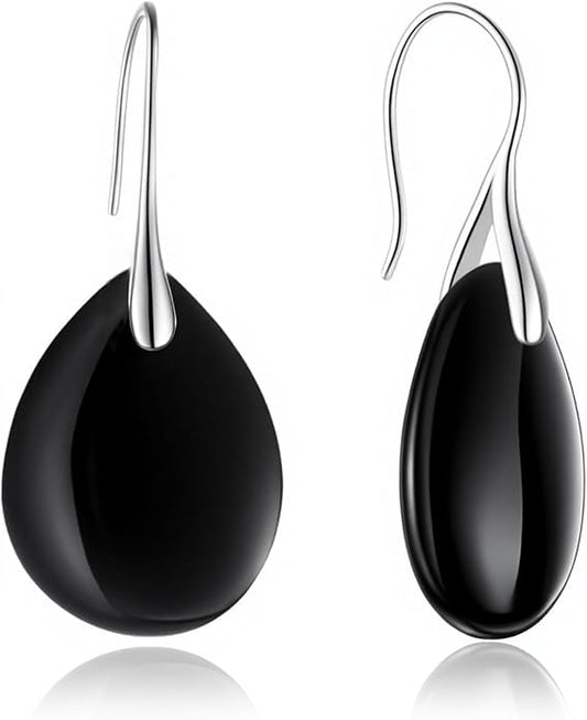 925 Sterling Silver Natural Crystal Agate Dangle Earrings, Waterdrop Teardrop Shape