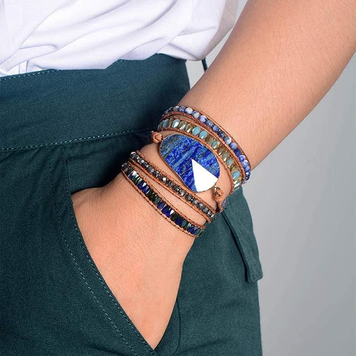 Boho Wrap Bracelet for Women, Handmade Natural Imperial Jasper Multi-Layer Stone Beaded Bracelet, Bohemian Healing Crystal Stone Jewelry Gifts