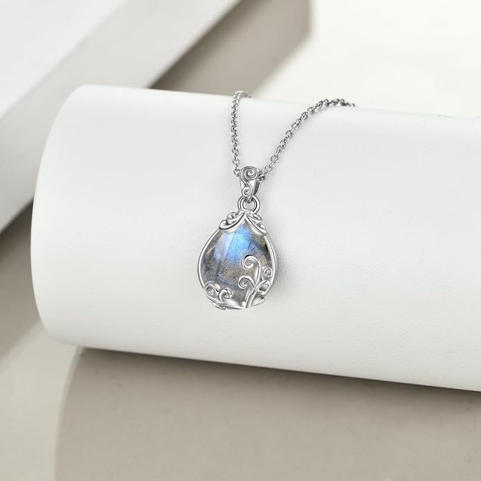 POPLYKE Sterling Silver Gemstone Teardrop Pendant Necklace Crystal Jewelry for Women