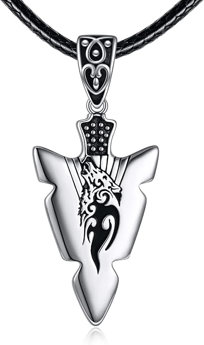 VONALA Gothic Necklace 925 Sterling Silver Punk Dagger/Thor Hammer/Arrowhead Wolf/Lion/Tree of Life Urn Pendant Necklace Viking Amulet Pagan Jewelry Gifts for Women Men Unsex