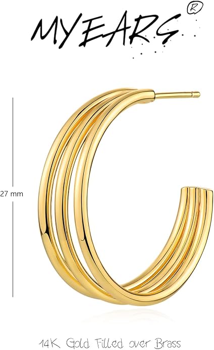 MYEARS Women Hoop Earrings Gold 14K Gold Filled Small Simple Handmade Hypoallergenic Everyday Illusion Jewelry