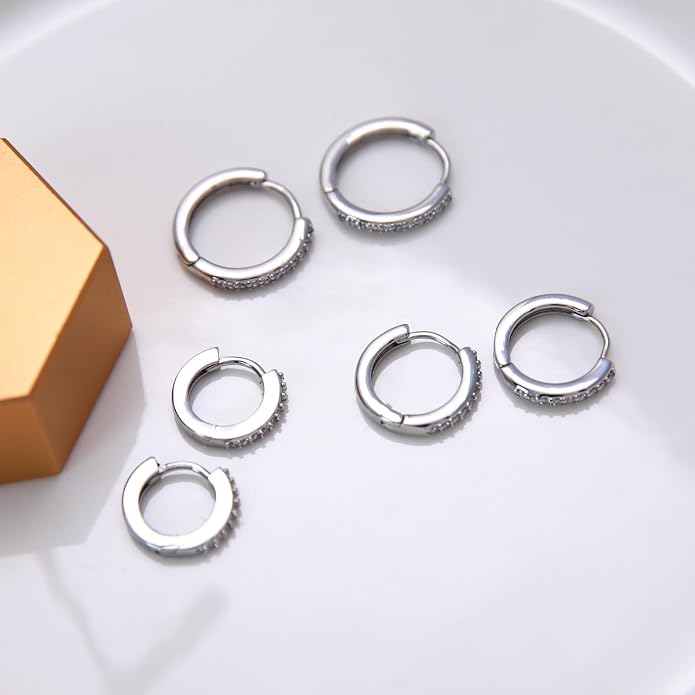Stainless Steel Stud Earrings Set for Women Hypoallergenic Flat Back Cartilage Earrings Screw Back Huggie Hoop Earrings Multiple Piercing Cubic Zirconia Helix Tragus Jewelry