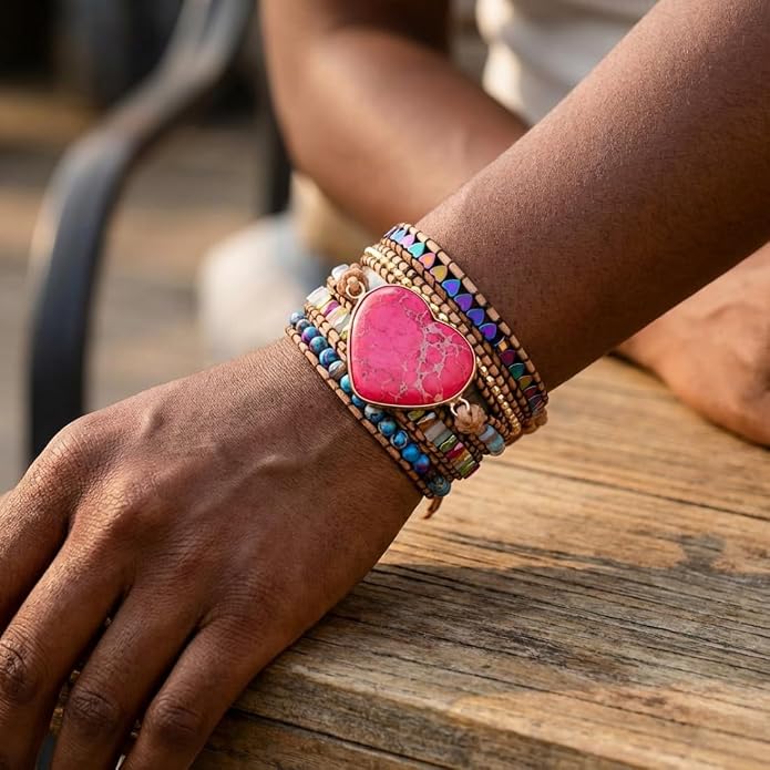 YGLINE Boho Handmade Wrap Leather Tube Crystal Stone Bracelet for Women