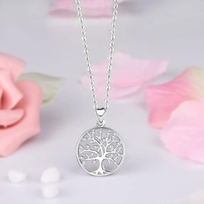 AEONSLOVE Tree of Life Necklace 925 Sterling Silver, Family Tree of Life Pendants Jewelry Gifts for Women Wife Mother, 18 Inch Chain