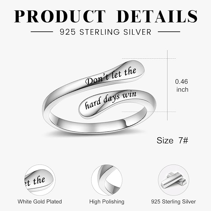 Fookduoduo 925 Sterling Silver Ring Inspirational Jewelry adjustable Wrap Open Rings for Women