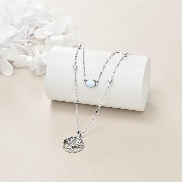 MONGAS Tree of Life/Infinity Cross/Lock and Key/Lotus/Hamsa/Horse/Strawberry/Opal/Lariat/Dragonfly/Heart/Violin Layered Necklace Sterling Silver for Women