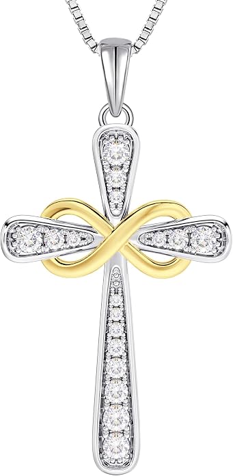 YL 925 Sterling Silver Cross Necklace for Women Halo Infinity Pendant Cubic Zirconia Jewelry for Mom