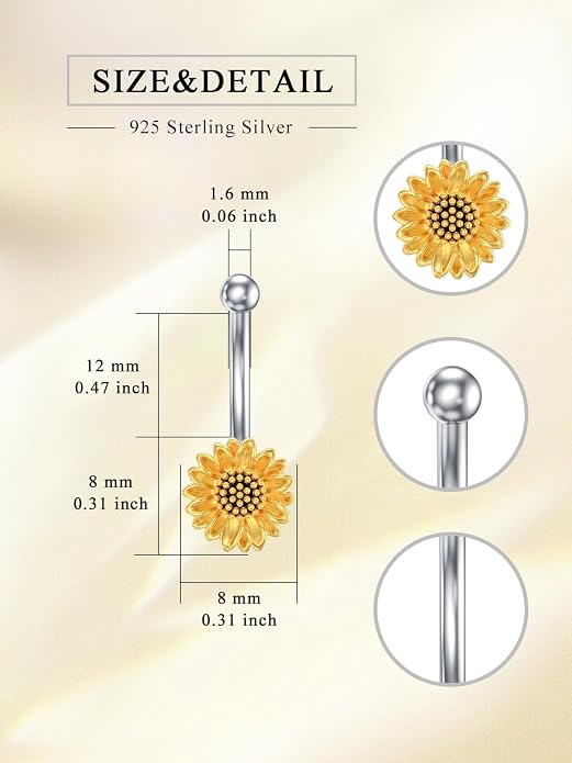 Sterling Silver 14G Belly Button Rings Cross/Cat/Butterfly/Cow/Skull/Birthstone Heart Navel Rings 16mm Body Piercing Jewelry for Women