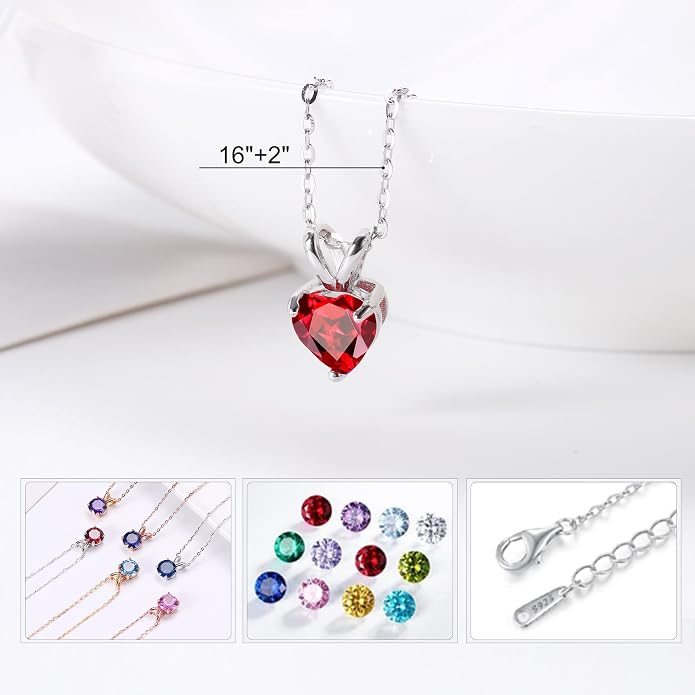 SMILEST Dainty Heart Birthstone Necklace for Women, 925 Sterling Silver Necklace Sparkling Heart Pendant, Anniversary Birthday Gifts for Women Mom Wife Daughter Girlfriend Grandma
