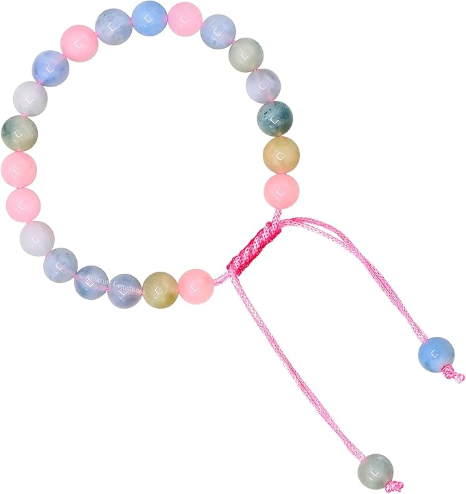 Amazing Gemstone Natural Morganite Bracelet for Women Men's Gifts - Protection Healing Crystal Bracelet - 8mm Gemstone Beaded Adjustable Bracelet Pulseras para Hombres Mujer Stocking Stuffers