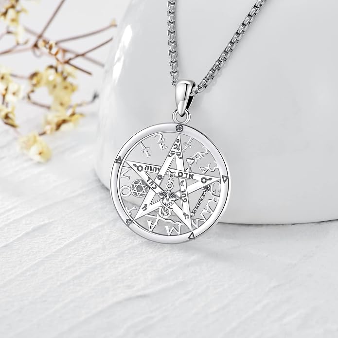 Pentagram Necklace Sterling Silver Triple Moon Goddess/Celtic Knot Witches Knot/Ankh/Sun and Moon/Hecate/Lilith/Santa Muerte/Tetragrammaton Pendant Necklace Pagan Wiccan Magic Egyptian Amulet Jewelry for Women Men