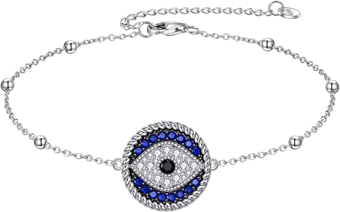 Blue Evil Eye Anklet Greek Evil Eye Anklet Bracelet Adjustable Ojo Turco Kabbalah Amulet Nazar Layered Silver Ankle Bracelets Protection Jewelry Amulet Gift for Wife Mother Sister Birthday