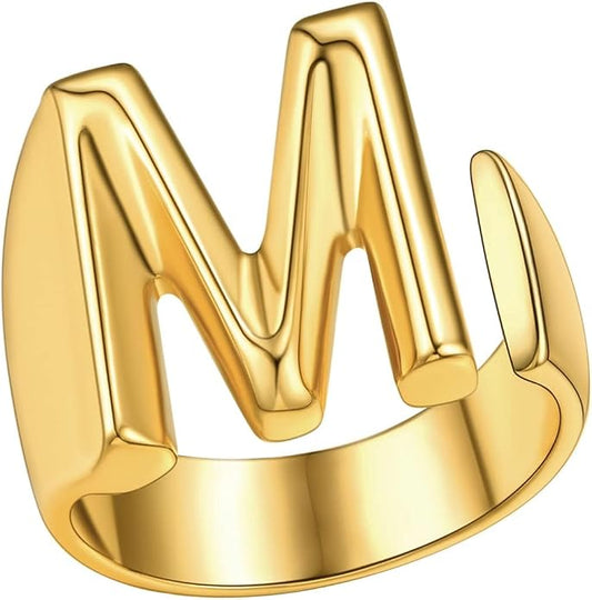 FindChic Customizable Initial Ring Statement 18K Gold Plated Fashion Cuff Rings for Women Alphabet Letter A to Z Resizable Knuckle Ring (with Gift Box)