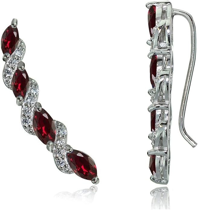 Twist Sterling Silver Ear Climbers & Crawlers - Birthstone & Synthetic Gemstone Earrings for Women