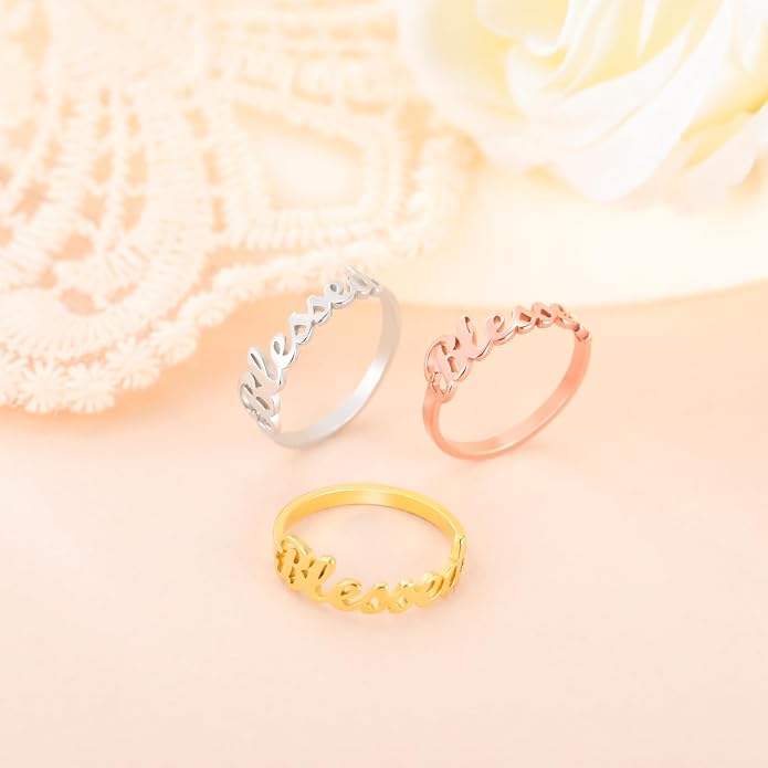 LIKGREAT Faith Strength Engraving Blessed Ring Thin Finger Ring Inspirational Pray Religious Ring for Women