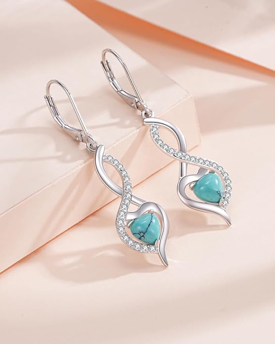 BDL Genuine Turquoise Jewelry for Women, Sterling Silver Earrings and Necklaces for Women, Leverback Dangle Drop Earrings Jewelry