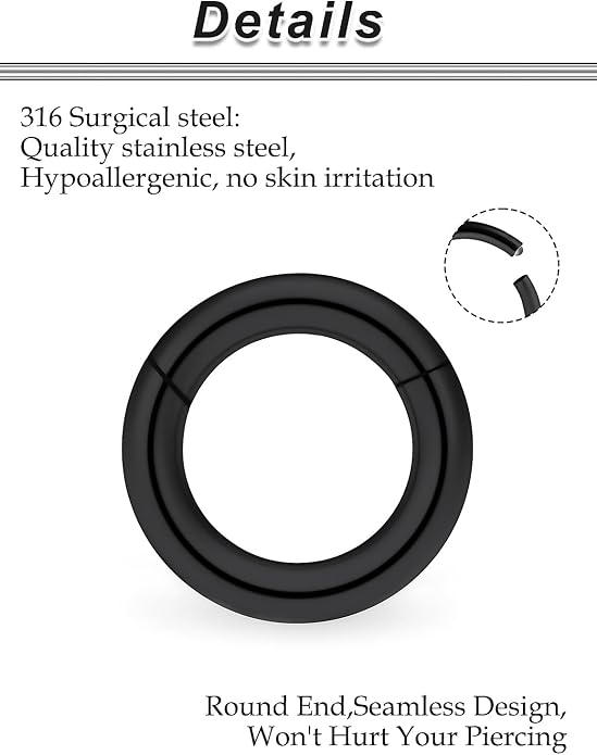 20G-2G Surgical Steel Hinged Clicker Septum Nose Rings Gauges Earrings Seamless Hoops Eyebrow Lip Ring Cliker Helix Tragus Daith Rook Earrings for Women Men