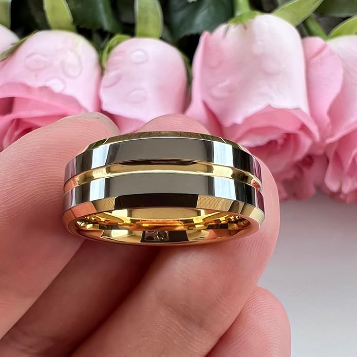 TUTISS 6mm 8mm Silver/Black/Blue/Gunmetal/Gold/Rose Gold Tungsten Rings for Men Women Fashion Engagement Wedding Bands Matte Finish Beveled Edges Comfort Fit