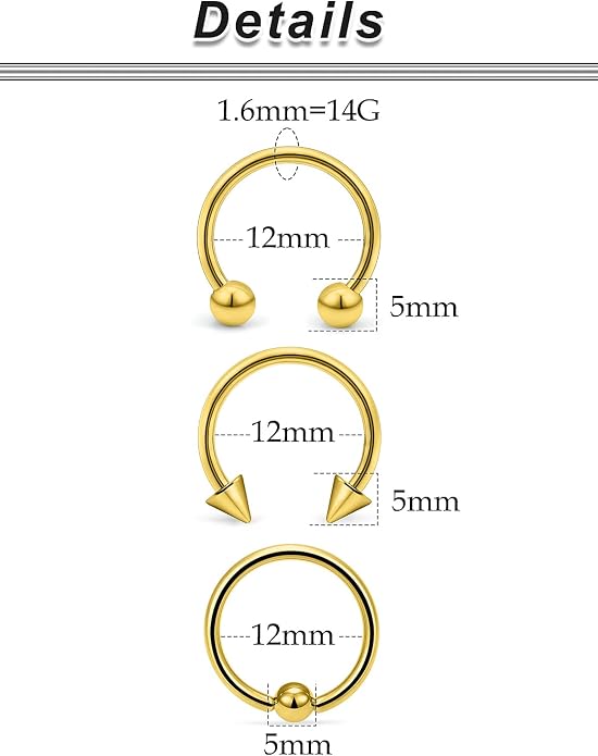 00G 0G 2G 4G 6G 8G 10G 12G 14G 16G Septum Rings Silver Black Surgical Steel Heavy Gauges Earrings Stretching kit Eyebrow Lip Septm Nose Rings Helix Tragus Daith Rook Earrings Hoops 10mm-19mm