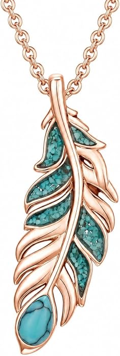 Feather Necklace White Gold Boho Jewelry Nature Inspired Statement Birthstone Pendant Gifts for Women