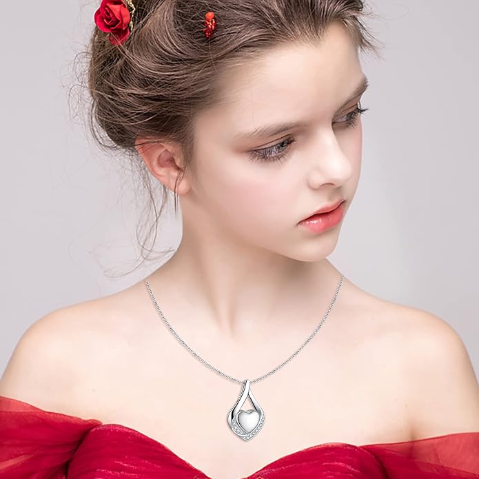 Cremation Jewelry 925 Sterling Silver Teardrop Urn Necklace for Ashes Heart Shape Memorial Keepsake Pendant for Human Ashes for Women Gift