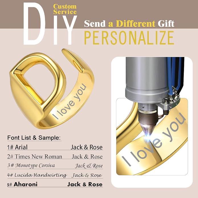 KeyStyle Bold Initial Letter Rings Adjustable, GoldChic Jewelry Women Gold Statement Ring Personalized Engraved Women’s Open Signet Ring for Party (Gold, White Gold, Black)