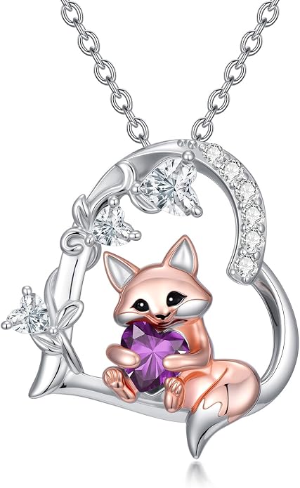 PELOVNY Teddy Bear Necklace for Women 925 Sterling Silver Bear/Highland Cow/Fox/Cat/Axolotl Birthstone Necklace Christmas Birthday Jewelry Gifts for Mom Daughter Wife Sister