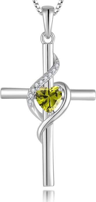 Cross Necklace 925 Sterling Silver Infinity Pendant Heart Birthstone Anniversary Jewelry for Women