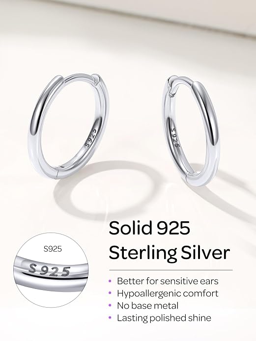 ChicSilver Sterling Silver Hoop Earrings for Women Hypoallergenic 925 Sterling Silver Huggie Earrings for Women Dainty Earring (8/10/12/14/16/18/20MM)