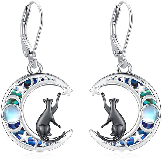 Dangle Earrings Sterling Silver Moonstone/Turquoise/CZ/Crystal Earrings for Women Tree of Life Animal Filigree Leverback Earrings Jewelry Gifts