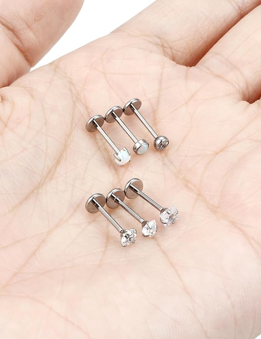 F136 Titanium Flat Back Screw on Nose Rings Earrings 20g 18g Stud for Men Women Cartilage Tragus Lip Labret Piercing Jewelry 6mm 8mm Hypoallergenic Internally Threaded
