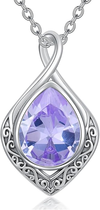 PELOVNY Celtic Knot Necklaces for Women 925 Sterling Silver Gemstone/Birthstone Teardrop Infinity Necklace Irish Celtic Pendant Jewelry Gifts for Mom Daughter Wife