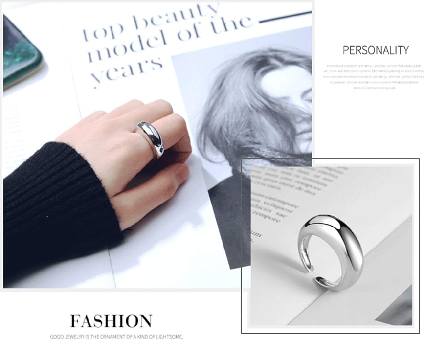YBMYCM 3-10Pcs Dome Rings Set Chunky Gold Ring for Women Men 14k Gold Plated Thick Adjustable Statement Ring Gold/Silver