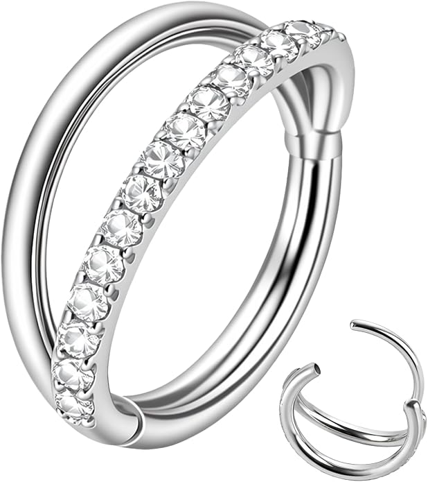 20/16G CZ Hinged Nose Rings Hoop, 316L Surgical Stainless Steel Cartilage Earring, Septum Clicker Ring, Daith Helix Rook Tragus Conch Lip Lobe Piercing Jewelry