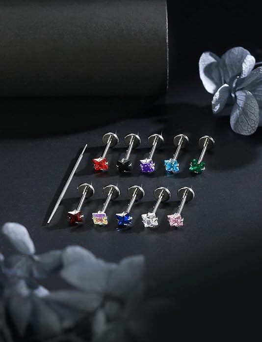 20G 18G 16G Astm F136 Titanium Threadless Flat Back Earrings Nose Studs Tragus Helix Conch Cartilage Lobe Earrings Medusa Labret Snake Bite Monroe Lip Ring Piercing Jewelry For Women Men