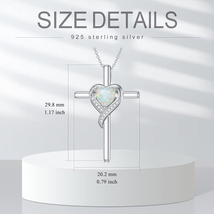 TOUPOP Birthstone Cross Necklace for Women 925 Sterling Silver Heart Cross Pendant Necklace Mothers Day Birthday Jewelry Gifts for Mom Wife Her