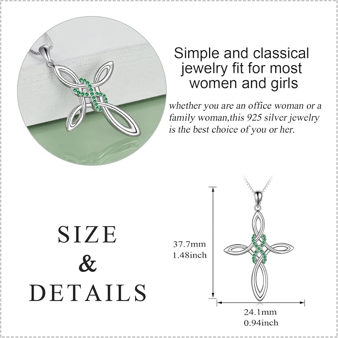 LUHE Celtic Knot Cross Necklace Sterling Silver Birthstone Polished Religious Infinity Celtics Jewelry Gifts for Women