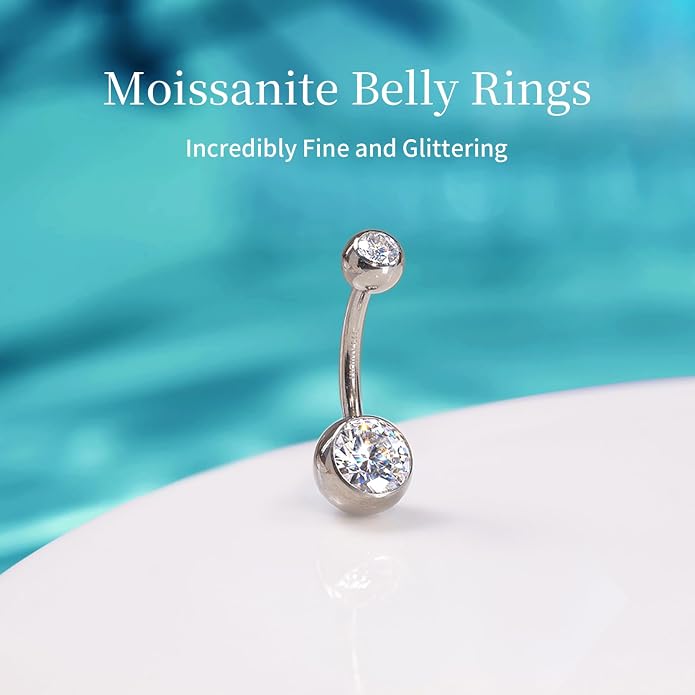 limerencia Moissanite Belly Button Ring, G23 Titanium Hypoallergenic Internally Threaded Navel Jewelry, Curved Dangle Belly Ring Piercing Jewelry for Women, Men