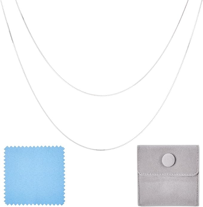 Elecrelive 925 Sterling Silver Box Chains 0.5mm Wide Thin Necklace Link Chains Permanent Jewelry for Men Women Necklace Bracelet DIY Making