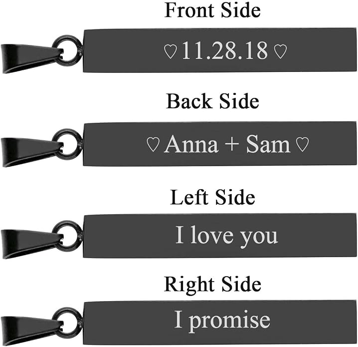 Personalized Master Custom Message Name Bar Necklace Stainless Steel Vertical Cuboid Bar Rectangle Pendant Necklace for Friends Lovers