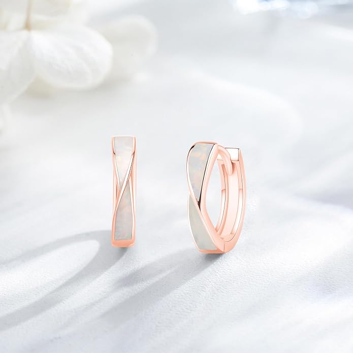 KiiKii Opal Hoop Earrings for Women 925 Sterling Silver 15mm Twisted Huggie Earrings Opal Jewelry Gifts for Birthday Anniversary Christmas