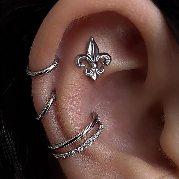 Casvort 3 PCS ASTM F136 Titanium 16G/18G Moth Bird Snail Flower Heart Spiral Threadless Flatback Piercing Stud for Nose, Labret, Tragus, Helix, Conch with 6mm 7mm and 8mm Post- Cartilage Earring Body Piercing Jewelry