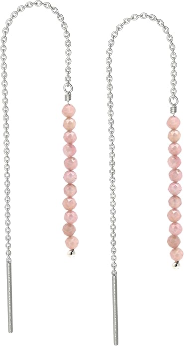 Sterling Silver Threader Earrings with Real Gemstone Beads - Elegant Pull-Through Design for Women, Dangling Western Earrings, Long and Short Adjustable Earring